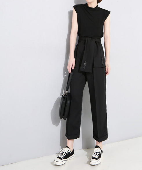 Button Belt Tapered Pants